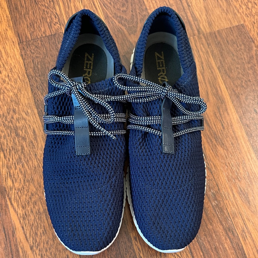 Cole Haan Navy Knit Lace-Up Sneakers with White-Trim Sole